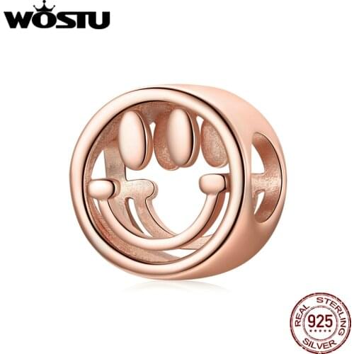 WOSTU Gold Smile Lucky Pendant Charms 925 Sterling Silver Fit Original Silver Bracelets Fine Jewelry Pendant Making BKC1787