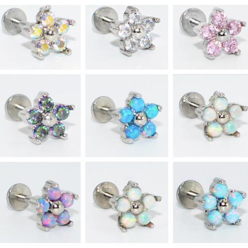 1PC Titanium Opal Zircon Internally Threaded Stainless Steel Ear Tragus Cartilage Helix Earring Ear Studs Body Piercing Jewelry