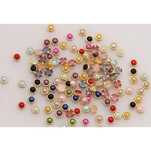 1Bag Multi-colored Pearls with Gold Rim Nail Charms 1000 count 3D nail art acrylic assorted pearl rivet, 4 mm (S11)pearls nail