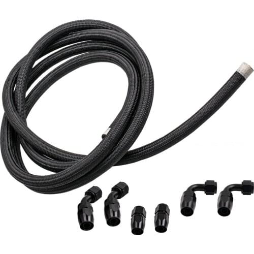 10AN AN10 Tank Cell Fittings SS Braided Oil Feed Fuel injection Line Hose Kit 10AN Swivel Hose Ends Adapter Black
