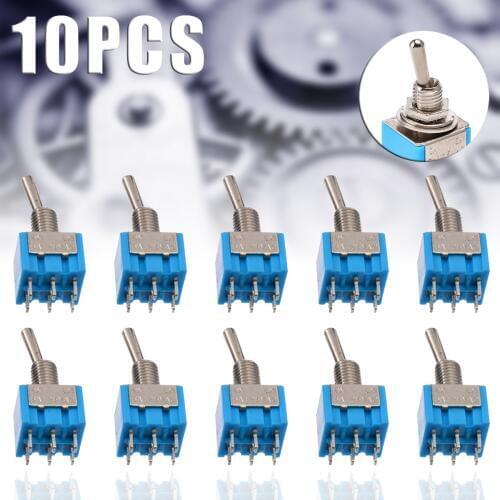 10Pcs/Set Mini Blue Toggle Switch MTS-202 6 Pin DPDT ON-ON 6A 125V AC 2 Positions Electrical Toggle Switches