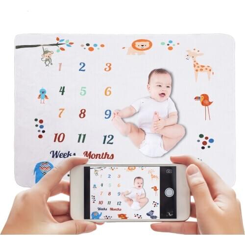 5 Types Baby Monthly Milestone Blanket Cartoon Flannel Blankets Photo Picture Prop Background Baby Birthday Gifts for Newborn