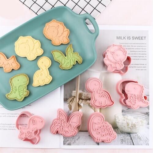 6Pcs 3D Cartoon Dinosaur Shape Cookie Cutter Plastic Pressing Butter Biscuit Mold Cake Decorating Accessories DIY Baking Tool