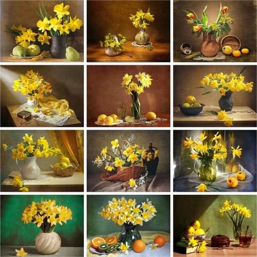 HUACAN 5d Diamond Painting Narcissus DIY Mosaic Vase Full Square Diamond Embroidery Flower Mosaic Picture Wall Art