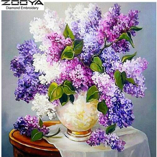 ZOOYA Diamond Embroidery 5D DIY Diamond Painting Lilac Flower Vase Diamond Painting Cross Stitch Rhinestone Decoration CJ476