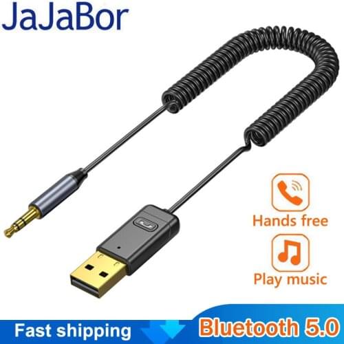 JaJaBor Bluetooth 5.0 USB Car Wireless Audio Adapter Receiver Speaker Audio Music Transmitter 3.5mm AUX Handsfree Car Kit