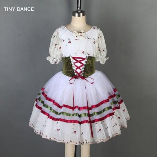 Puff Sleeves Ballet Dance Tutu Dress Romantic Length Ballet Tutus for Girls & Women Performance Costume Ballerina Dresses 18007