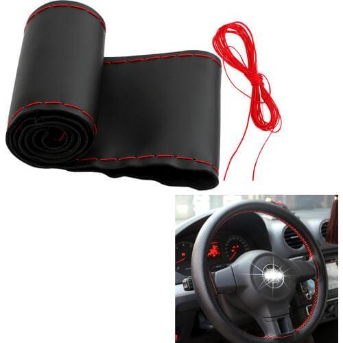LEEPEE With Needle and Thread Braid on the Steering-wheel of Car DIY Steering Wheel Covers Soft Leather 38cm/40cm Car Covers
