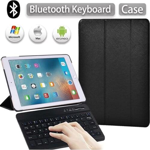 Tablet Case for Apple IPad 5th 6th Pro 9.7" Air 1 2 Leather Smart Sleep Wake Trifold Solid Color Stand Cover+ Bluetooth Keyboard