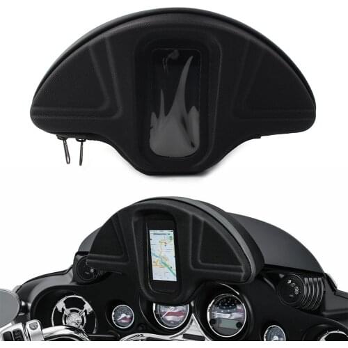 Black Motorcycle Single Pocket Smartphone Windscreen Windshield Bag For Harley Electra Glide EFI FLHT