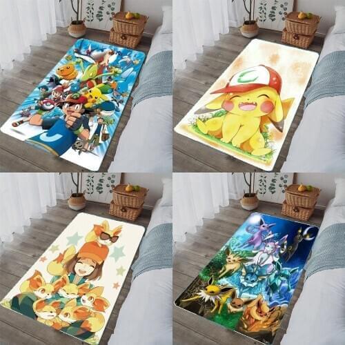Pokemon Print Flannel Mat Animal Pocket Monster Pikachu Bathroom Kitchen Door Carpet Living Room Non-slip Bath Rug Home Decor