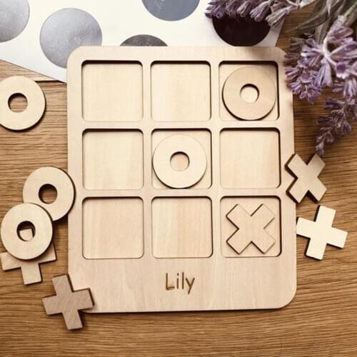Customized Name Wooden Tic Tac Game XO Toys,Wood Funny Parent-Child Interaction Game Board For Kids
