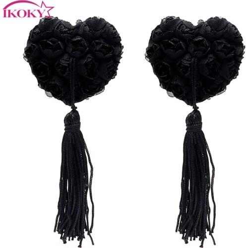 IKOKY Women Lingerie Bra Nipple Stickers Pasties Sex Toys for Couples Role Play Heart Lace 1 Pair Adult Games Breast Cover