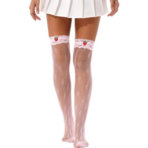 Lace Calf Socks Lolita Bowknot Strawberry Knee Socks High Socks Student Girls Hollow Out Stockings Role Play Costume Accessorie