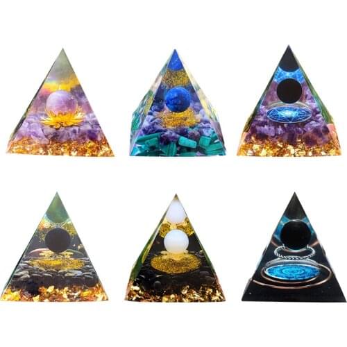 Healing Crystal Orgonite Pyramid Healing Reiki Chakra Stones Amethyst Energy Orgone Pyramide EMF Protection Meditation Tool
