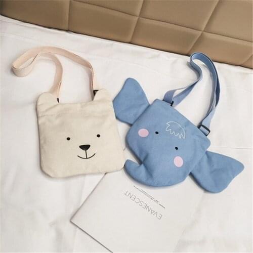 Girls Mini Small Handbag 2019 New Children Canvas Shoulder Bag Simple Cartoon Coin Bag Cute Animal Pattern Design Crossbody Bag