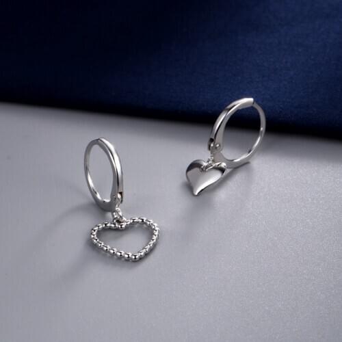 925 Sterling Silver Asymmetry Heart Charm Studs Earrings For Women Christmas Jewelry Accessories eh1074