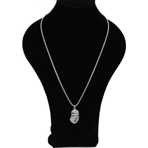 Men necklace stainless steel Necklace Women Men Simple Long Chain Beauty face pendant Necklace Statement Couples Choker Gifts