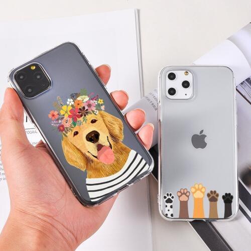 Soft Phone Case For iPhone 12 11 Pro Max Xs 8 6 7 6 Plus Case MAX Cute Dog Golden Retriever Labrador Transparent Silicone Coque