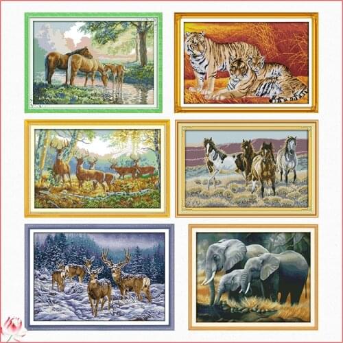 Animal Family Series Cross Stitch Kit Animal Pattern 14CT White 11CT Printed Embroidery Set DIY Home Decoration Painting Crafts