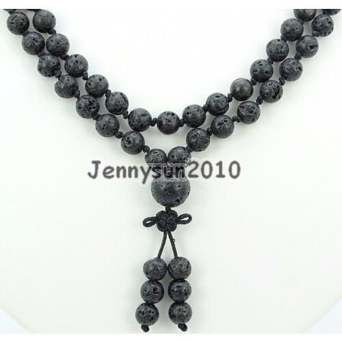 Natural Volcanic Lava 6mm Gems Stone Buddhist 108 Beads Prayer Mala Knot Necklace Multi-Purpose 5Strands/Pack