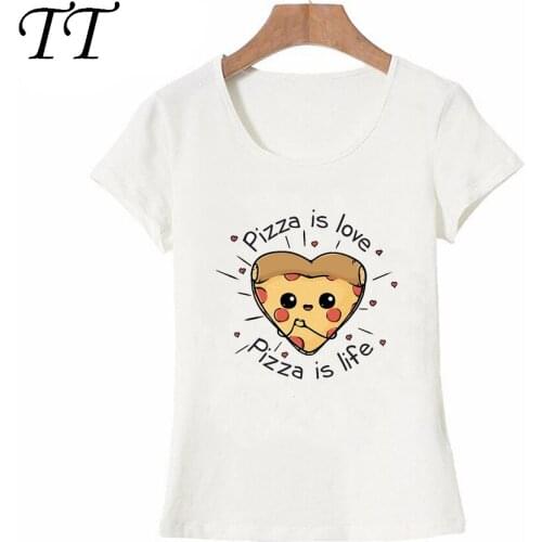 New Harajuku Summer Women T-shirt Pizza is love Pizza is life Art T-Shirt Cute casual female Tops hipster cool girl Tees