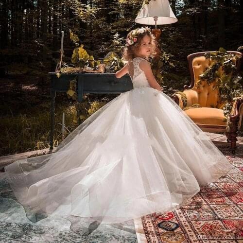 2-14Y Flower Girl Dresses Embroidered Flower Formal Party Ball Gown Prom Princess Bridesmaid Wedding Children First Communion Tu