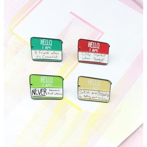 Simplicity Warm Label Metal English Badge Brooches "A Friend When Its Conveniet" "Talking About My Feelings" Pins Accessories