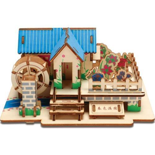 Assembly Construction Sets Wooden 3D Puzzle Model House Decoration Hobbies Buildings Toys Kids Adult Jigsaw Spring Colorful