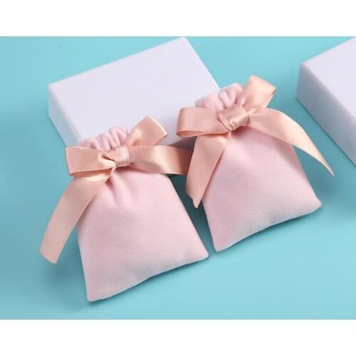 50pcs Jewelry Bag with Silk Ribbon Velvet Bag Woman Makeup Organizer Ring Earrings Storage Custom Personalized Logo Packing