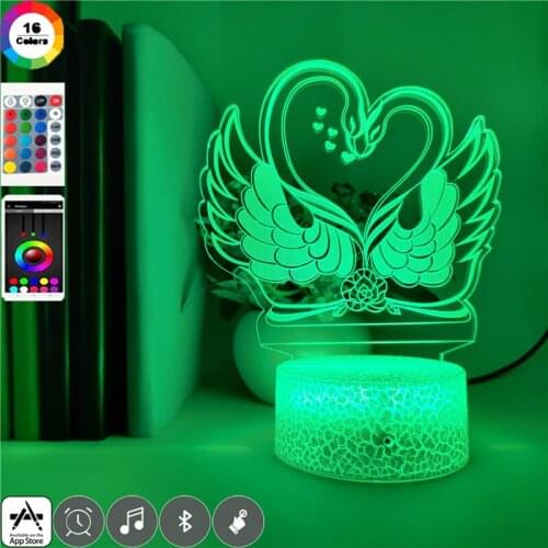 Swan LED Night Light Acrylic 3D Nightlight USB Powered Room Desk Lamp Party Wedding Hotel Atmosphere Decoration Bluetooth Base