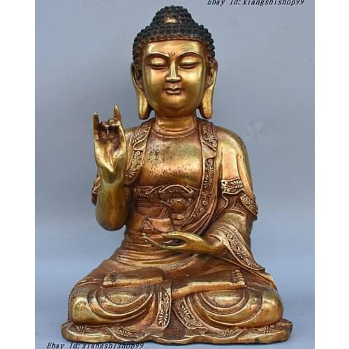 Tibet Buddhism fane Bronze Gilt Sit Sakyamuni Amoghasiddhi Buddha Statue