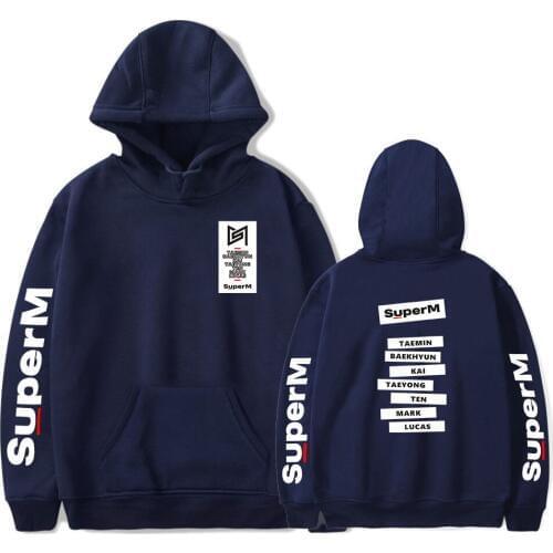 Popular SuperM Hoodie Fashion Lady Mens Sweatshirt Autumn Winter Boys and Girls New Pullover Blue Comfort Coat