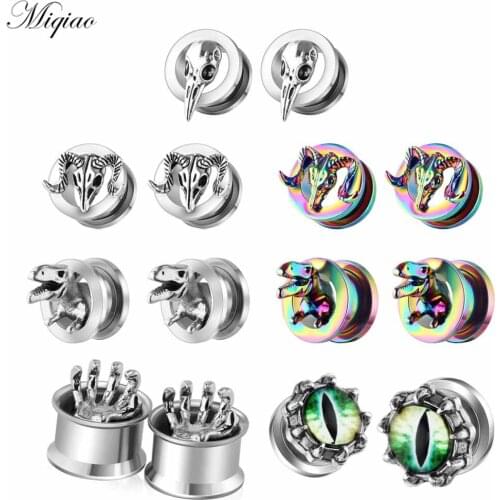 Miqiao 2pcs Fashionable Stainless Steel 3D Horn Dinosaur Double Horn Ear Expander 6-25mm Exquisite Piercing Jewelry