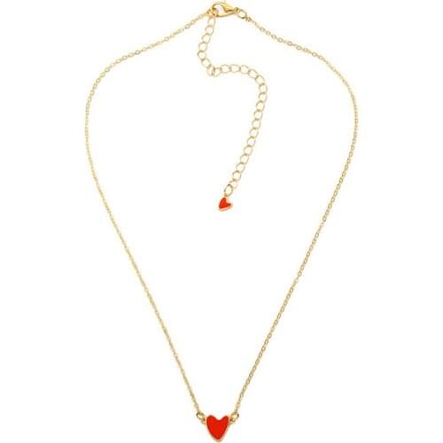 Fashion simple red double love women necklace statement initial girly heart dripping oil neck chain harajuku accessories jewelry