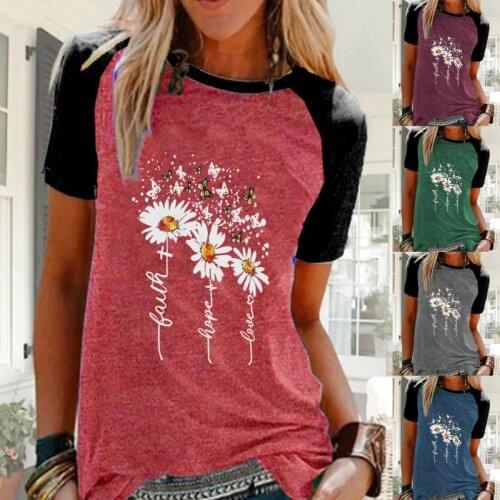 Womens Daisy Printed Round Neck Comfortable Sports T-shirt Plus Size Casual Short Sleeve Tops Blouse For Ladies Gift