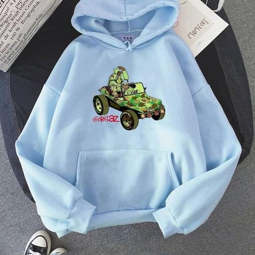 Anime Retro Gorillaz Punk Rock Hoodie Car Print Women Sweatshirt Long Sleeve Hip Hop Harajuku Kawaii Crew Neck Pullovers Tops