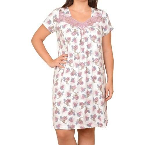 Nicoletta Ecru Women Tunic Nightgown Short-Sleeve Viscose 2XL
