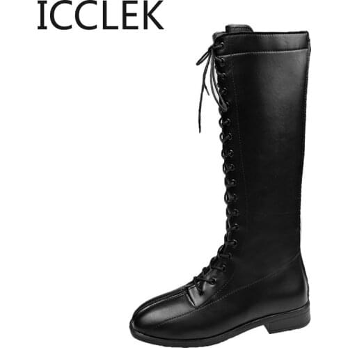 2021 New Thicken Winter Knight Boots Women Knee High Long Square Heel Boots Retro Thick Motorcycle Boots Black White botas mujer
