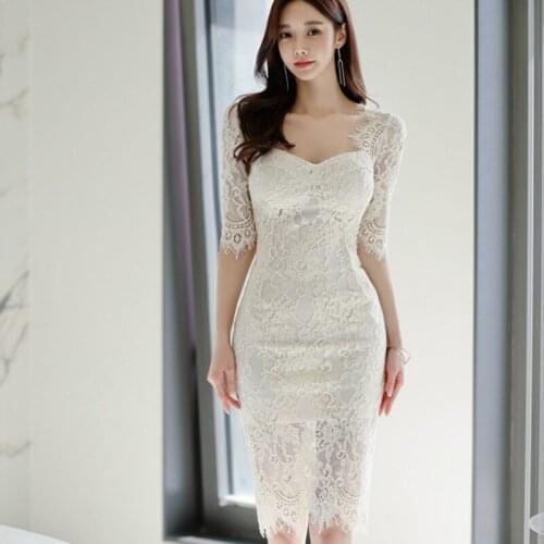 ZAWFL Summer Lace Vneck Bandage Bodycon Women Dress Evening Vintage Elegant Slim Sexy Party Korean Midi Wrap Pencil Dresses