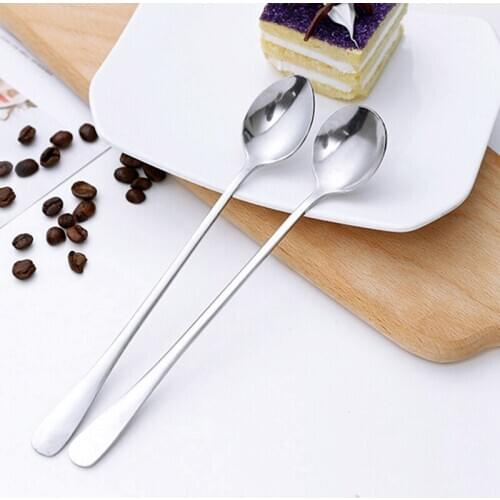 1Pcs Kitchen Long Handled Spoon Stainless Steel Coffee Tea Spoon Office Coffee Stirring Spoon Teaspoon