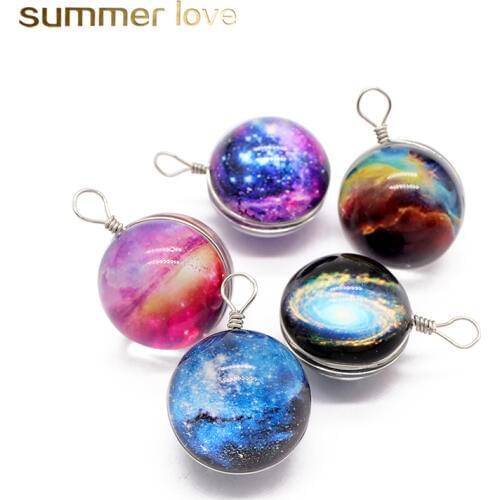 10 pcs/lot Wholesale 20mm Round Ball Glass Starry Sky Galaxy Pendant DIY Charms For Jewelry Necklace Making Handmade Acessories