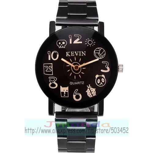 100pcs/lot fashion black belt kevin couple watch wrap casual wrist watch hot selling kevin clock for lovers