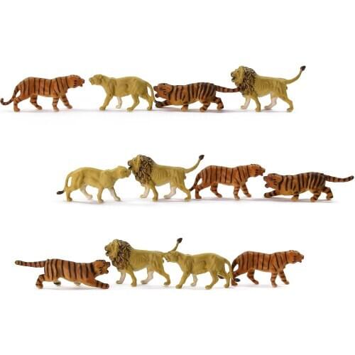 12pcs/24pcs Model Railway HO Scale 1:87 Painted Wild Animal PVC Tiger Lion AN8715