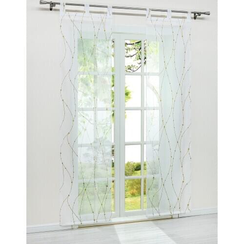 2PCS Window Curtain Printed Pattern For Home Living Room Screening Sheer Voile Fabric Tab Top