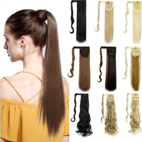 20"22" Straight/Wavy Curly Wrap Around Natural Hairpiece Ponytail Extension for Woman Synthetic Hair Extension Fake Hair