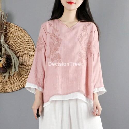 2021 vintage women chinese style traditional cotton linen blouse loose tops qipao lady female traditional vintage cheongsam