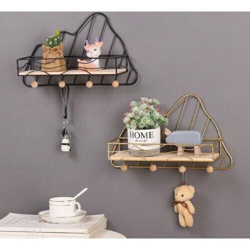 Living Room 4 Hook Shelves Nordic Style Creative Wall Decoration Metal Shelf Storage Holder Rack Shelves