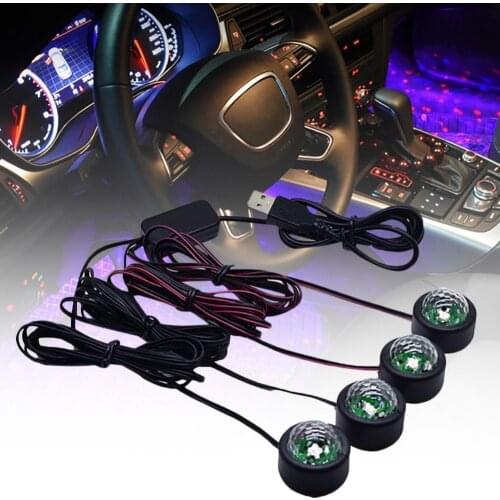 4 in 1 Car Interior Colorful RGB Floor LED Light USB Decorative Lamp светодиодная лента luces led para auto