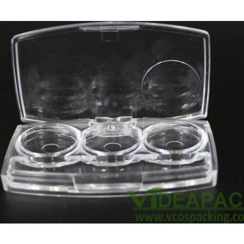 50pcs 3g eye shadow boxes / transparent /ps plastic 3 grid foundation empty boxes / lipstick container